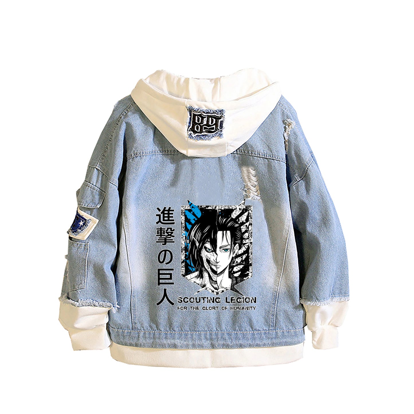 Anime Attack on Titan Unisex Streetwear Long Hooded Jeans Jacket Guilty Crown Death Note Harajuku Denim Patchwork Hoodies Coat